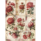 Vintage-style floral design with red and pink peonies on a textured background