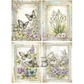 Set of four decorative images featuring butterflies, flowers, and birdhouses on a white background.
