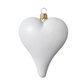 White heart-shaped ornament with a gold accent on a white background
