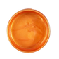 Open jar of orange metallic paint on a white background