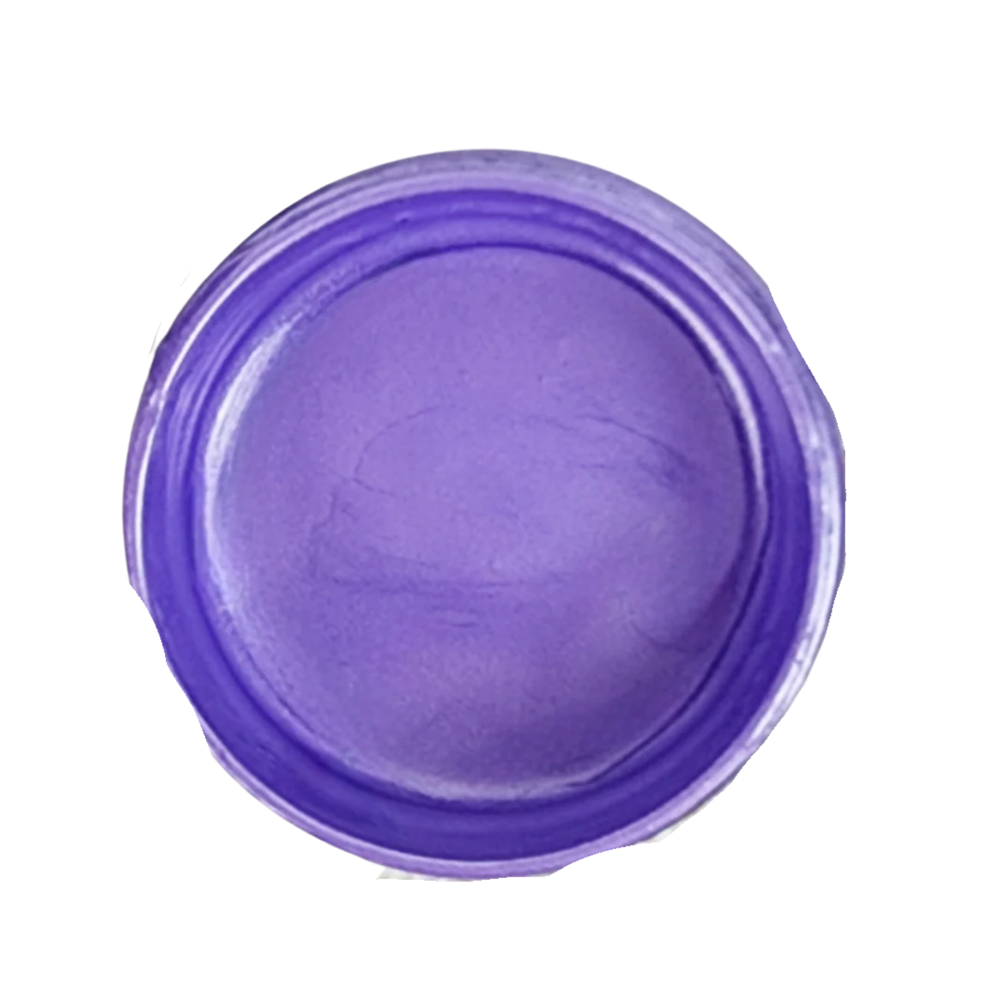 Open jar of purple/blue metallic paint on a white background.