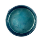 Open jar of teal metallic paint on a white background.