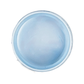 Open jar of sky blue metallic paint on a white background.