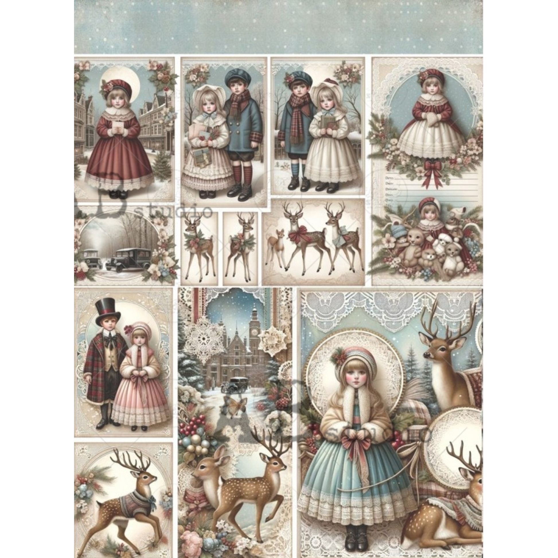 "Mini Scenes Christmas & Reindeer" decoupage rice paper by AB Studio. Available at Milton's Daughter.