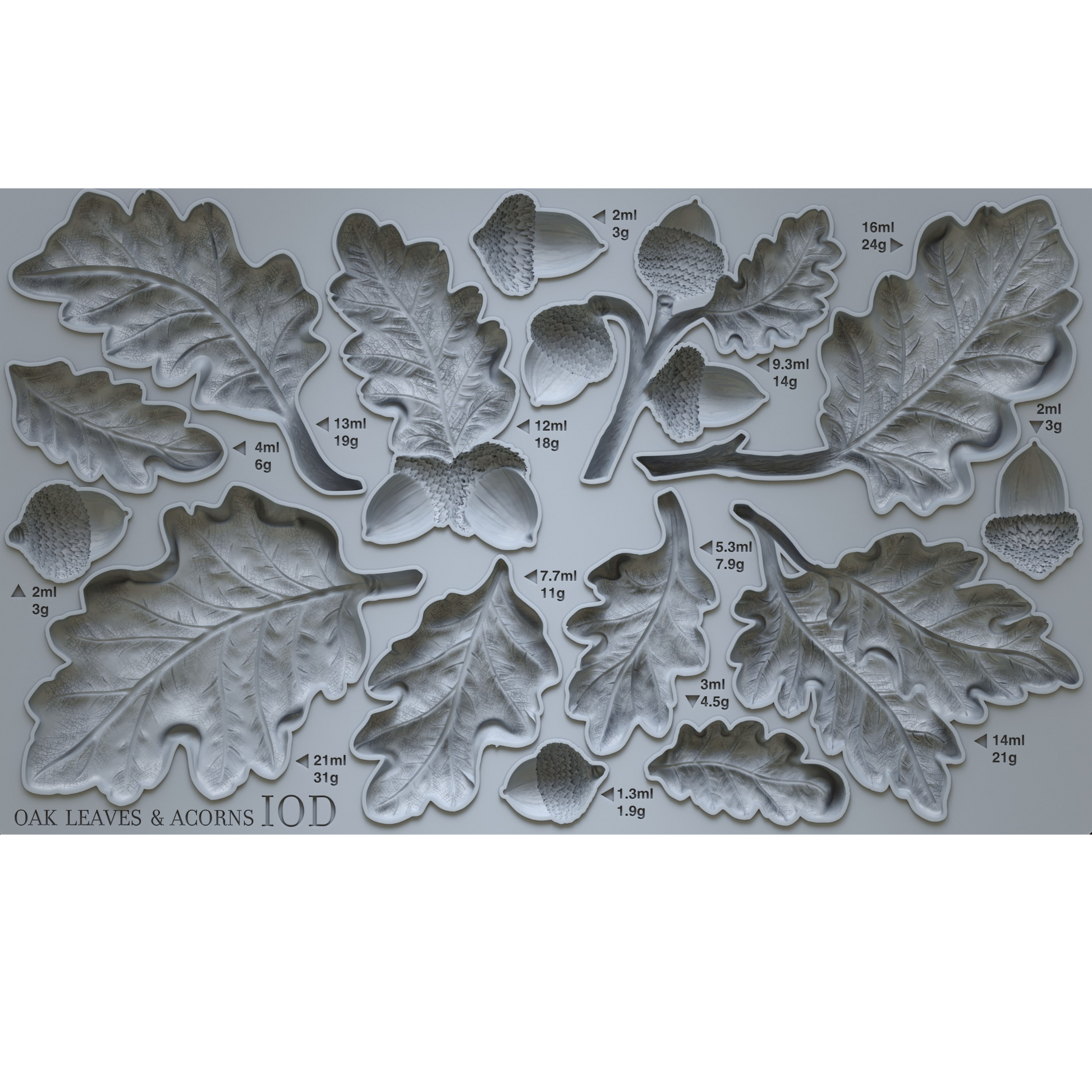 "Oak Leaves & Acorns" IOD Decor Mould by Iron Orchid Designs. 6" x 10" silicone mould available at Milton's Daughter.