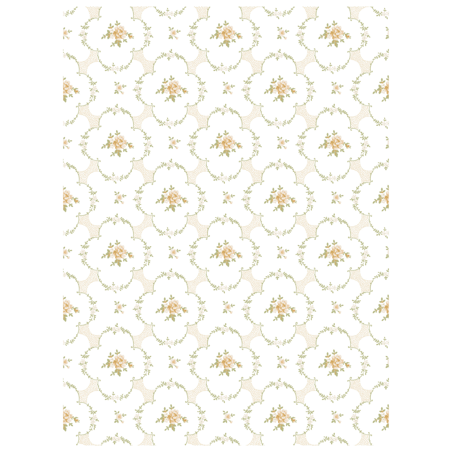 Decorative repeat pattern with floral elements on a white background