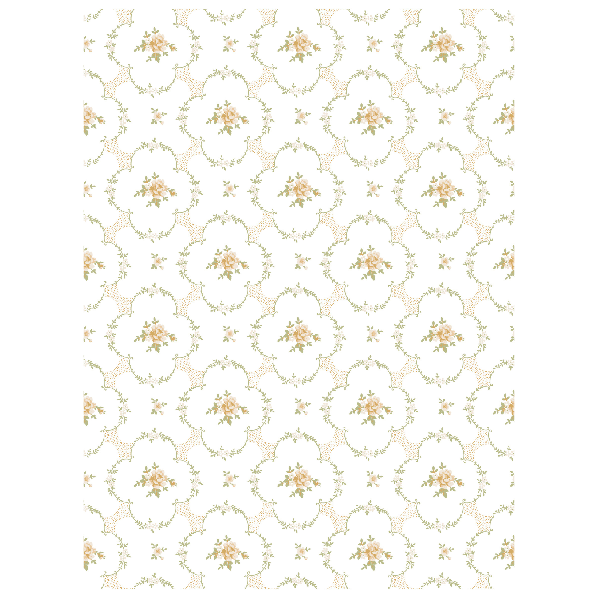 Decorative repeat pattern with floral elements on a white background