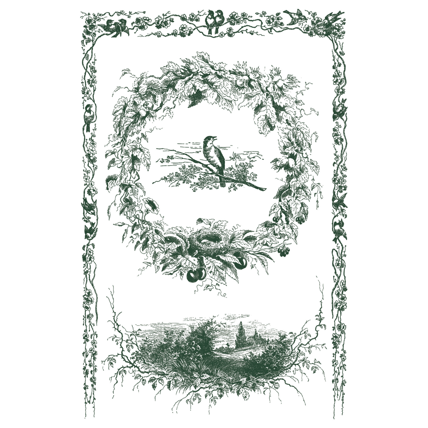 Decorative illustration with birds and nature elements on a white background