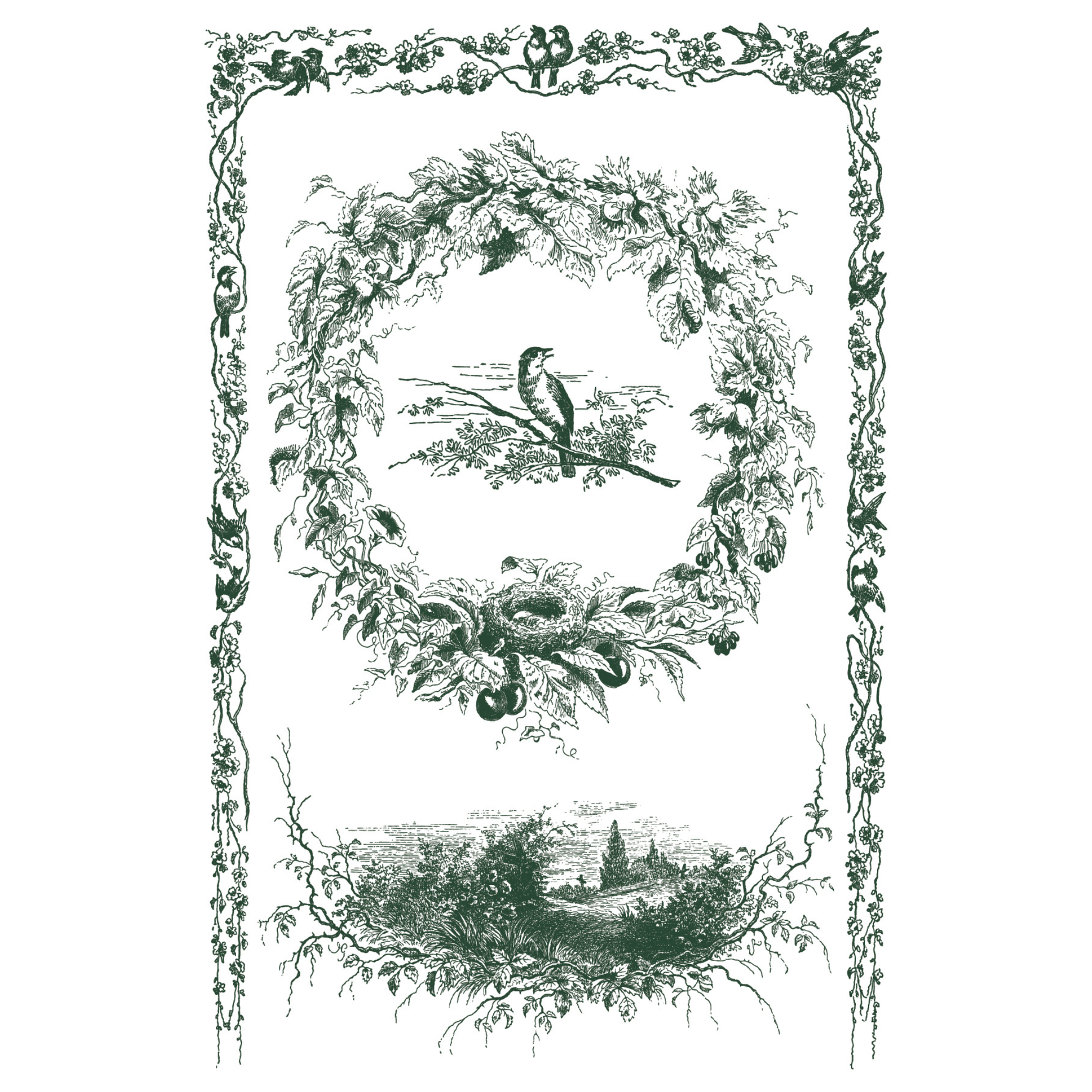 Decorative illustration with birds and nature elements on a white background