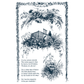 Decorative  illustration in blue with birds, a birdhouse, and text on a white background