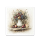 A rice paper image featuring a still life painting of a white pitcher filled with red and blue berries and green foliage, set on a rustic table with apples and a candle.