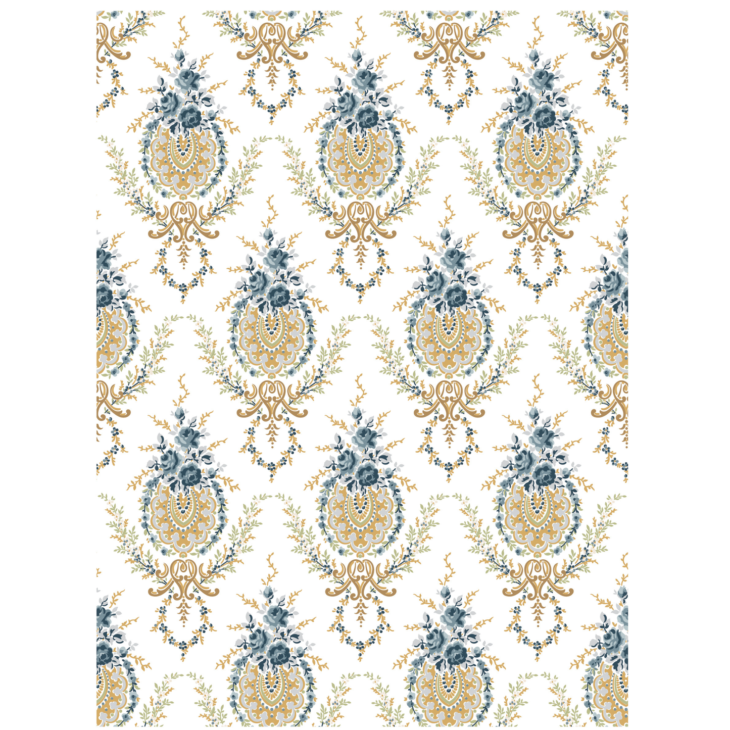 Decorative pattern with floral and paisley elements on a white background