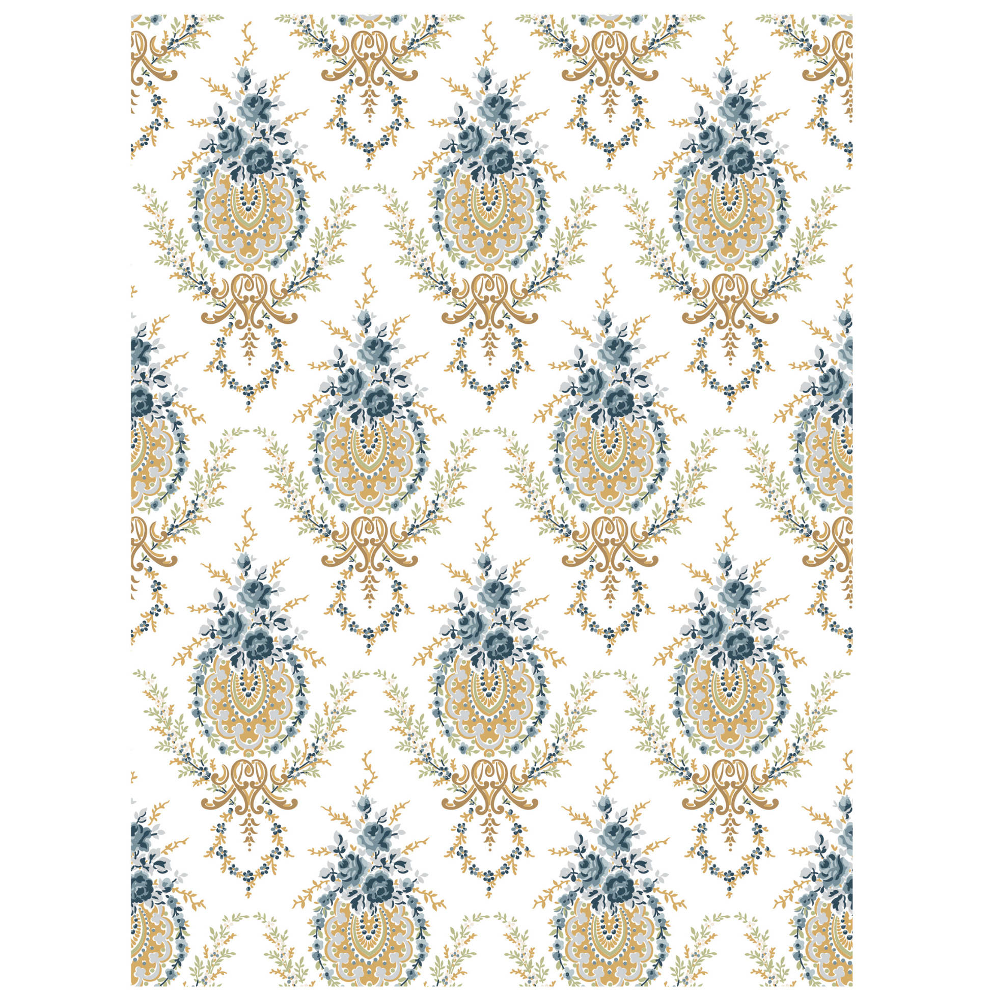 Decorative pattern with floral and paisley elements on a white background