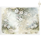 Image features a soft watercolor garden scene with white flowers, green leaves, and a pale blue misty background, shown against a white background.