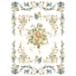 Decorative floral pattern with blue, green, and beige flowers on a white background