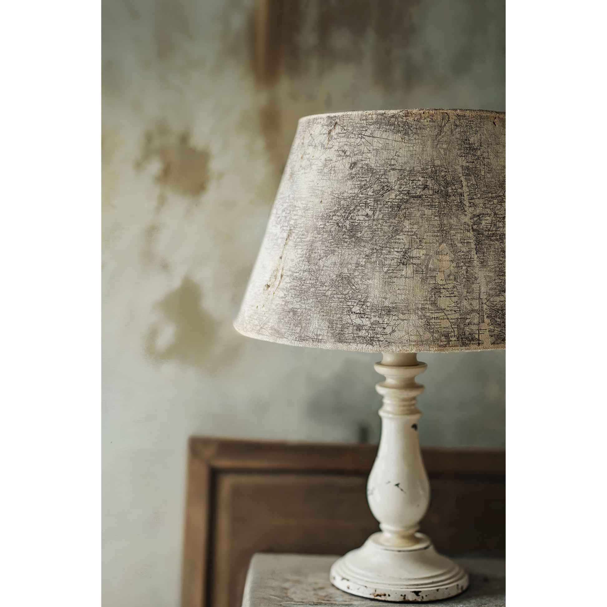 Photo of a lamp with a lamp shade patterened with Orlean's IOD Stamp.
