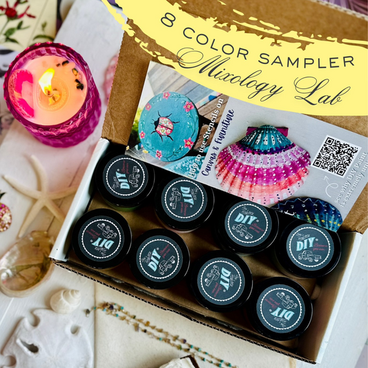 Summer Sampler Box from DIY Paint Mixology Lab and Debi's Design Diary. 8 colors. Available at Milton's Daughter. Box contents.