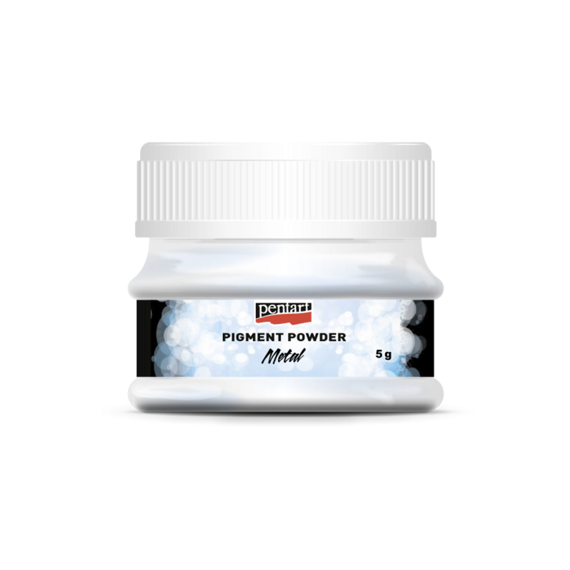 Jar of pigment powder with a white lid on a white background