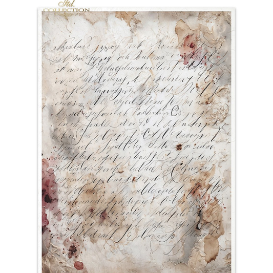 Vintage-style paper with handwritten text and watercolor floral elements.