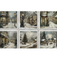 "Snowy Village" Mini Rice Paper Set by ITD Collection. Six sheet detail.