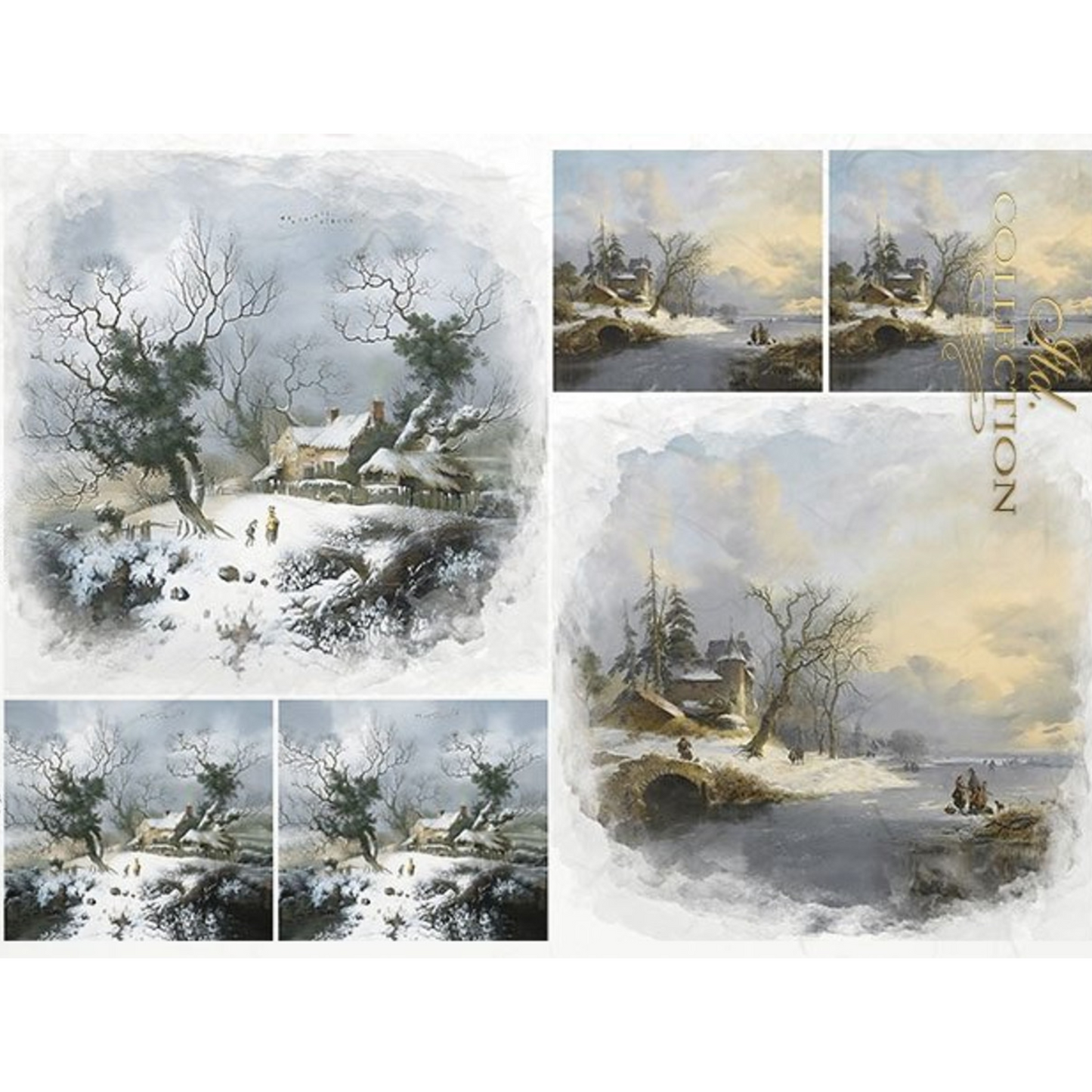 "Snow Covered Village" decoupage rice paper by ITD Collection. Available at Milton's Daughter.