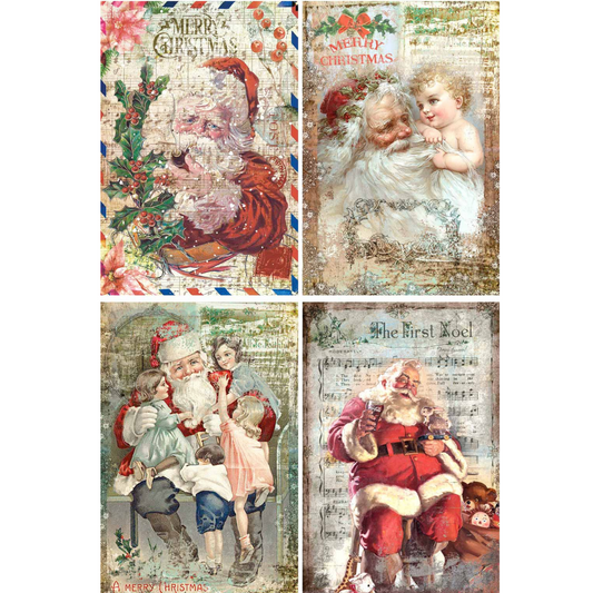 "Vintage Santa Greetings II" decoupage rice paper by Paper Designs. Avaialble at Milton's Daughter.