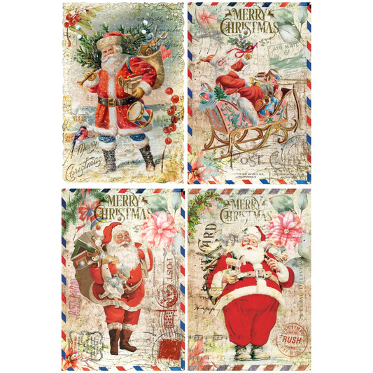 "Vintage Santa Greetings I" decoupage rice paper by Paper Designs. Available at Milton's Daughter.