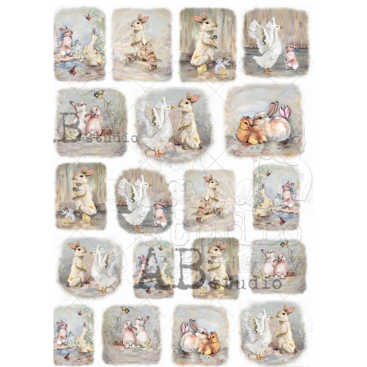 "19 Mini Easter Scenes" decoupage rice paper by AB Studio. Size A4 available at Milton's Daughter.