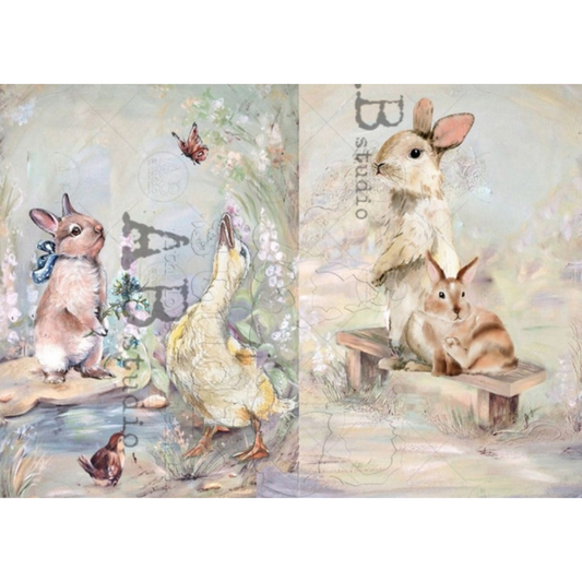 "2 Pack Easter Bunnies" decoupage rice paper by AB Studio. Size A4 available at Milton's Daughter.