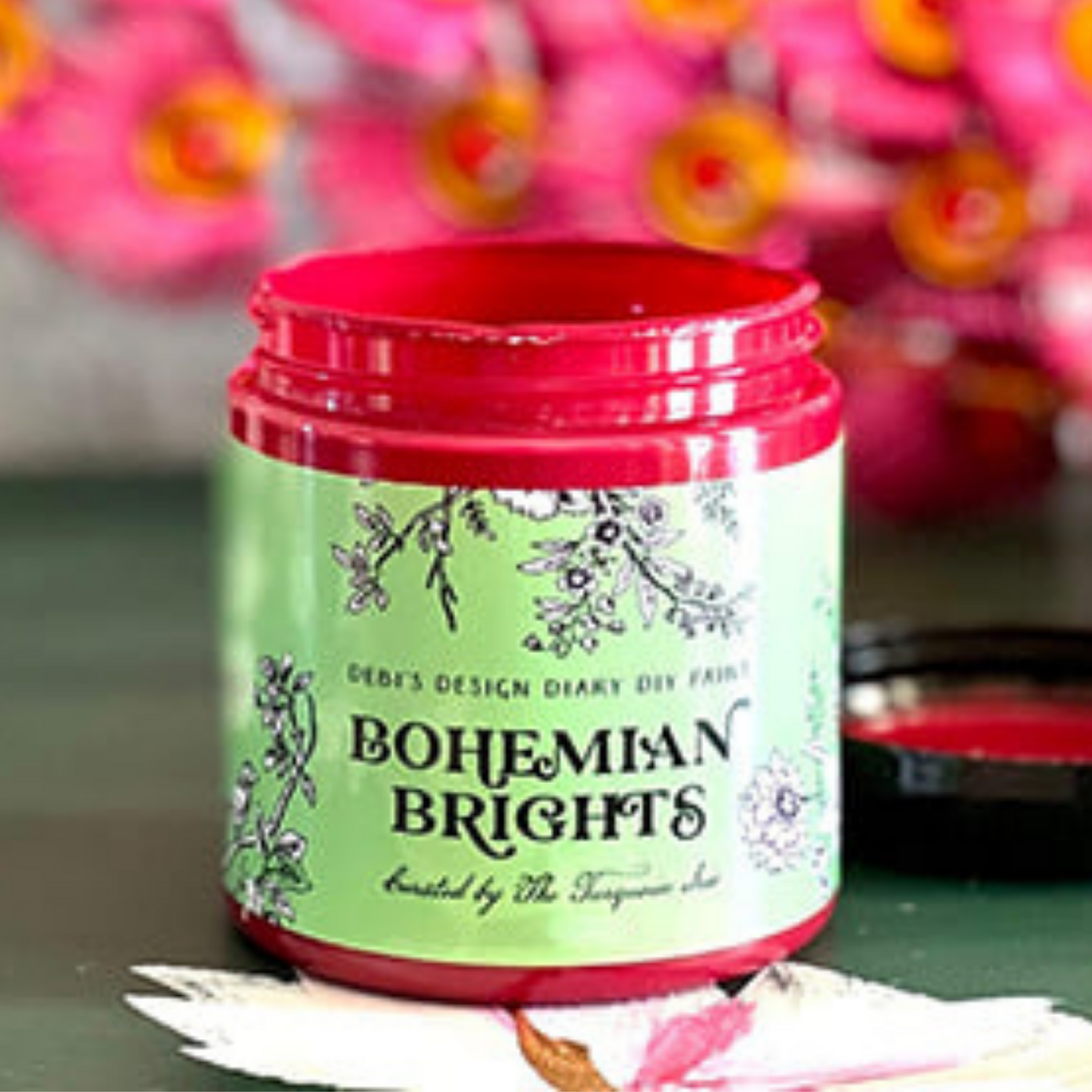 Color "Adored Chaos"  from the Bohemian Brights collection by Debi's Design Diary DIY Paint. 4 oz. jar available at Milton's Daughter. Curated by Dionne Woods of the Turquoise Iris.