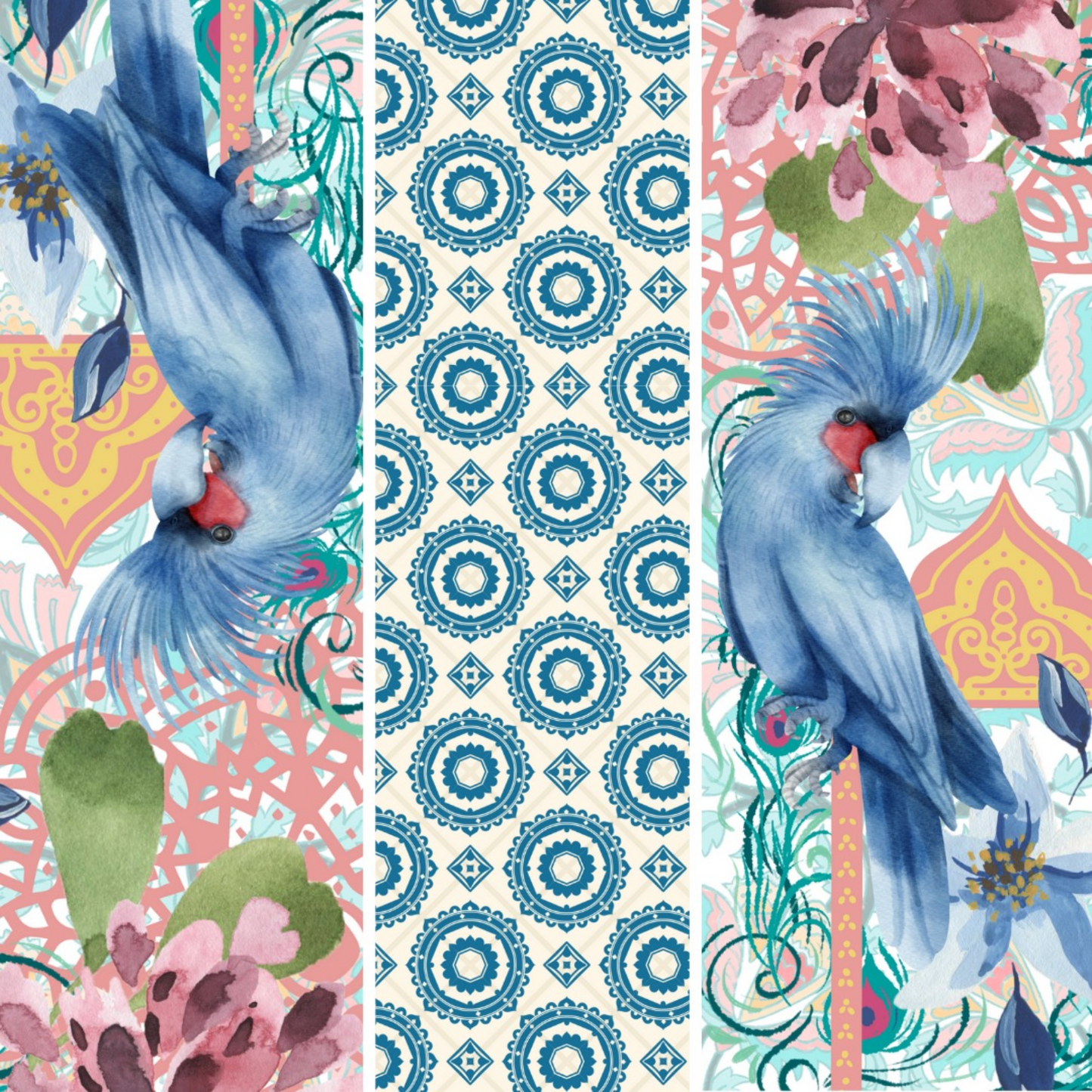 "BLue Lagoon" decoupage paper set by Made by Marley. Includes 3 coordinating size A3 sheets. Made by Marley decoupage papers are available at Milton's Daughter. Combo photo of all three sheets.