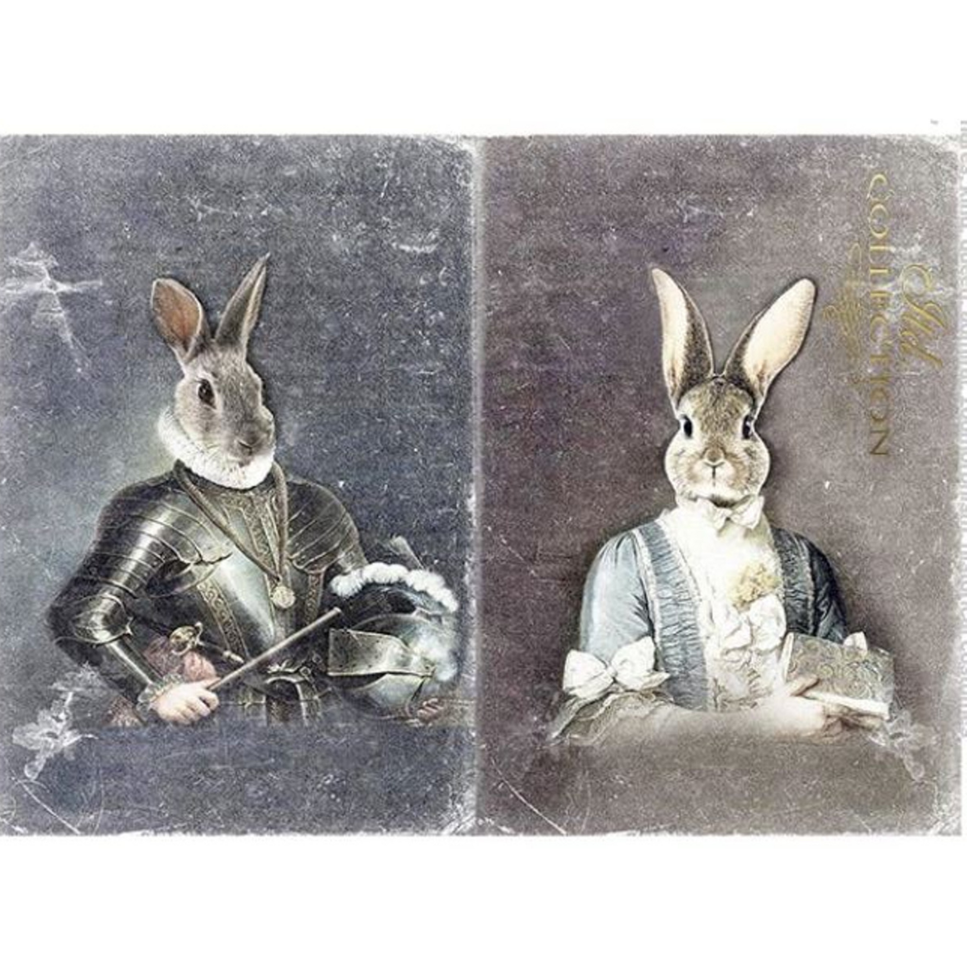 "Bunny Portraits" decoupage rice paper by ITD Collection. Size A4 available at Milton's Daughter.