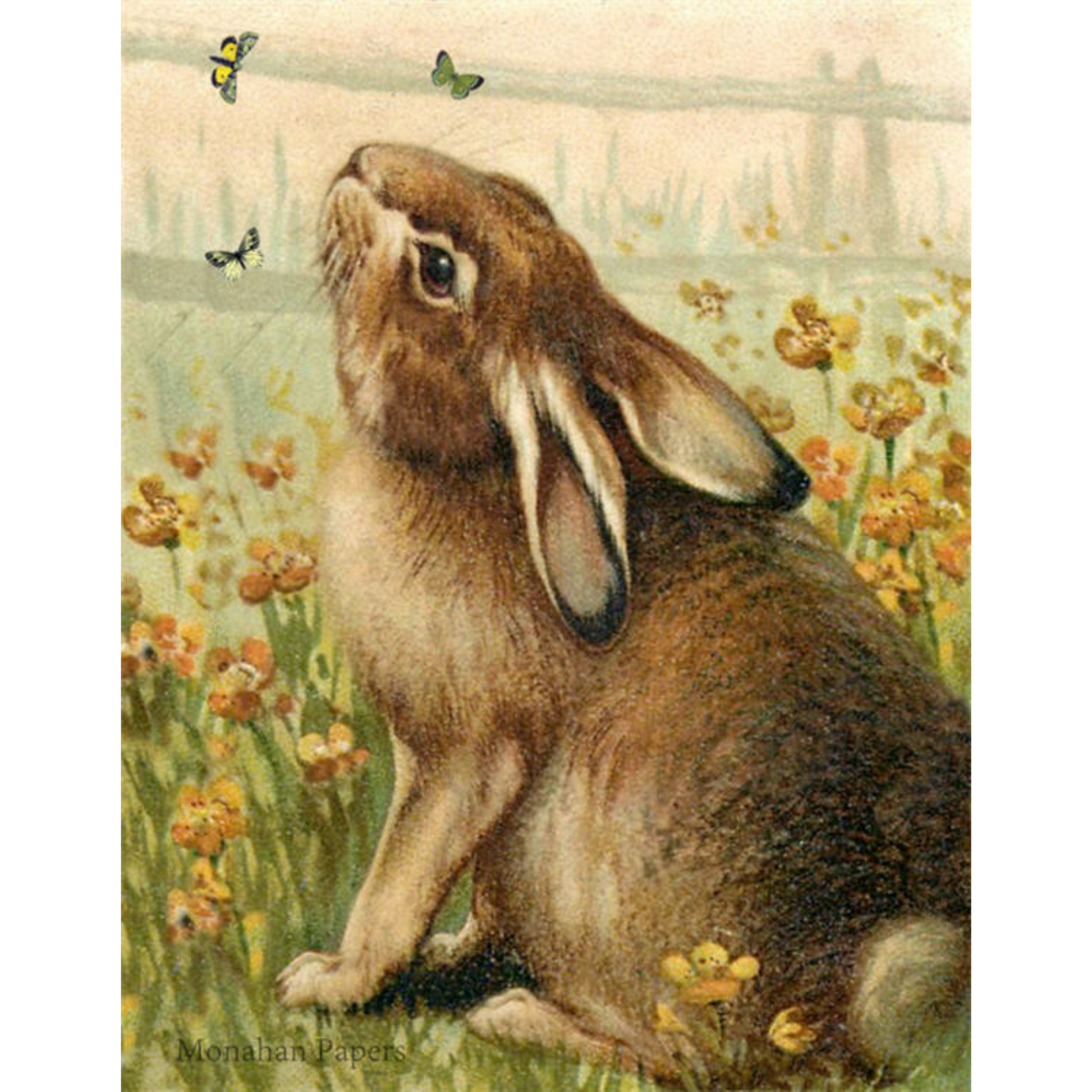 "Bunny and Butterflies" Decoupage Paper by Monahan Papers. Size 11" x 17" available at Milton's Daughter.