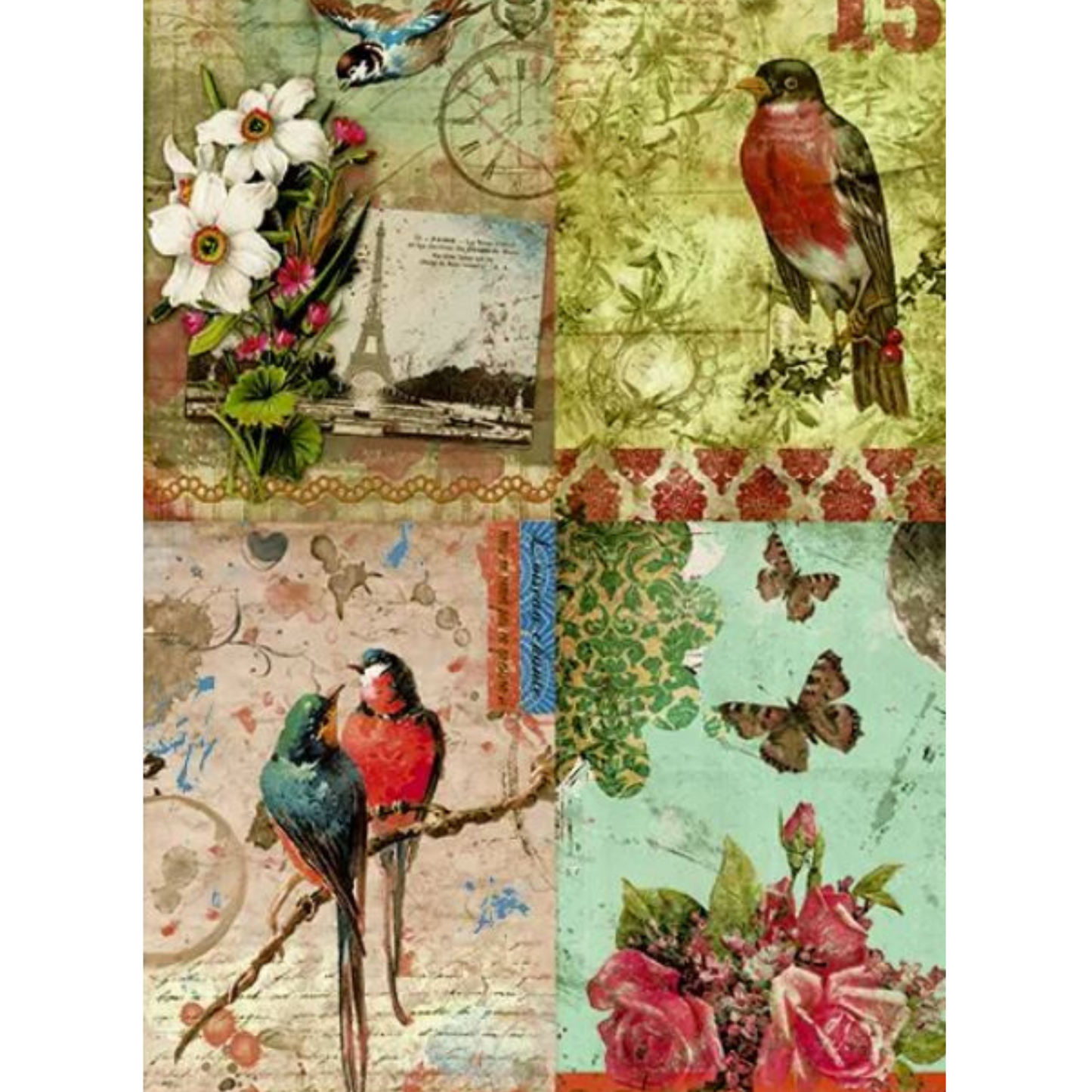 "Vintage Birds" Calambour Decoupage Rice Paper Imported from Italy by Decoupage Queen. Calambour Decoupage Rice Paper is available at Milton's Daughter.