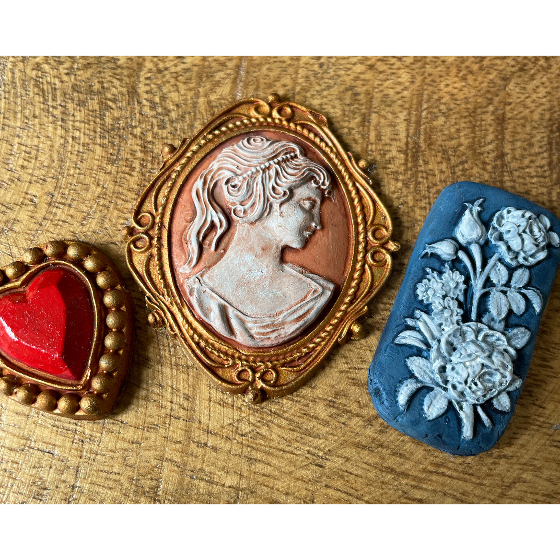 Examples of select castings from IOD Cameos Mold by Iron Orchid Designs. Available at Milton's Daughter
