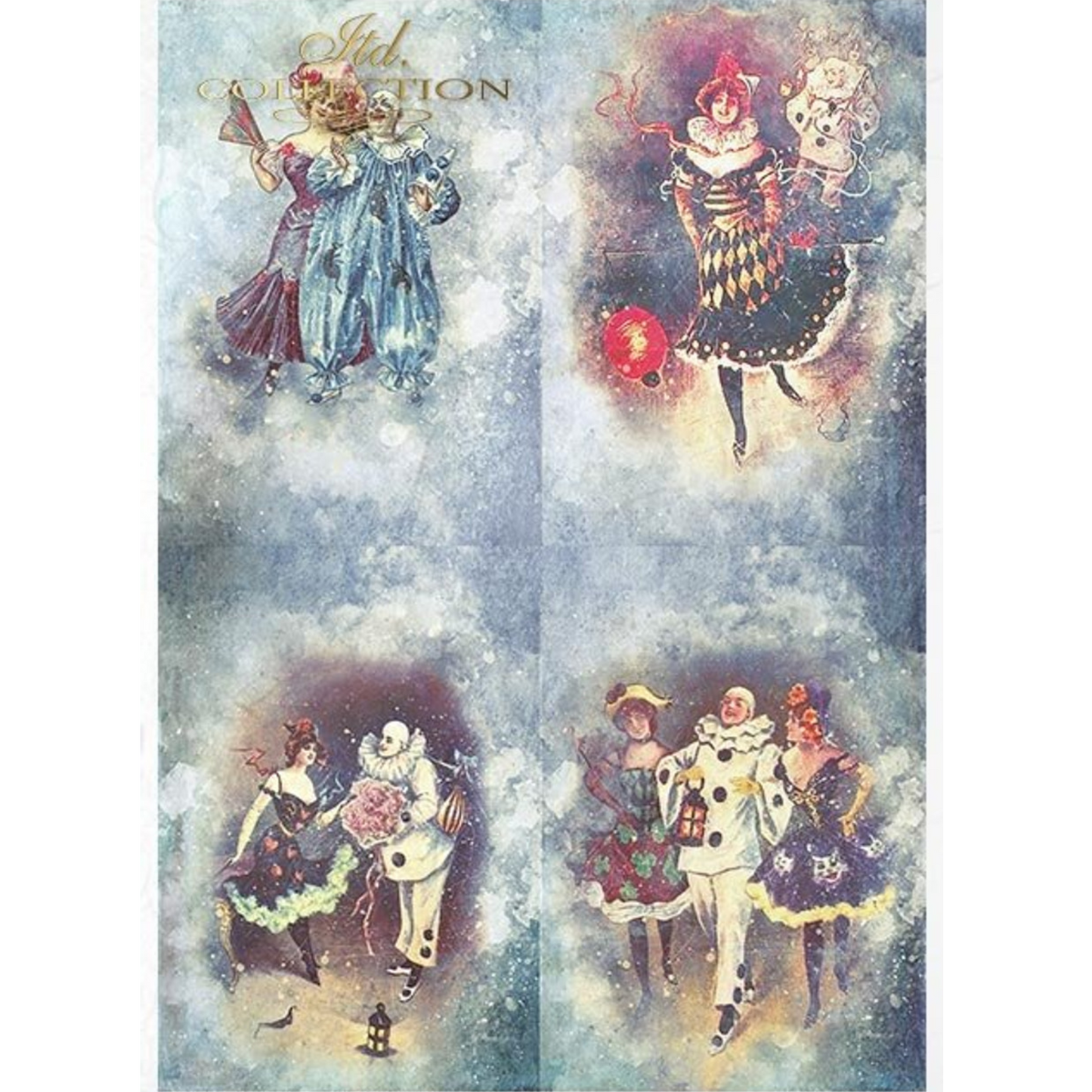 "Carnival-Pierrot In Love" decoupage rice paper A4 set available at Milton's Daughter. Page 7 of 11 page set.