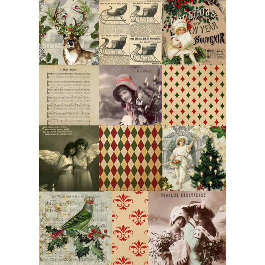 "Christmas Squares" decoupage rice paper by Decoupage  Queen. Size A4 available at Milton's Daughter.