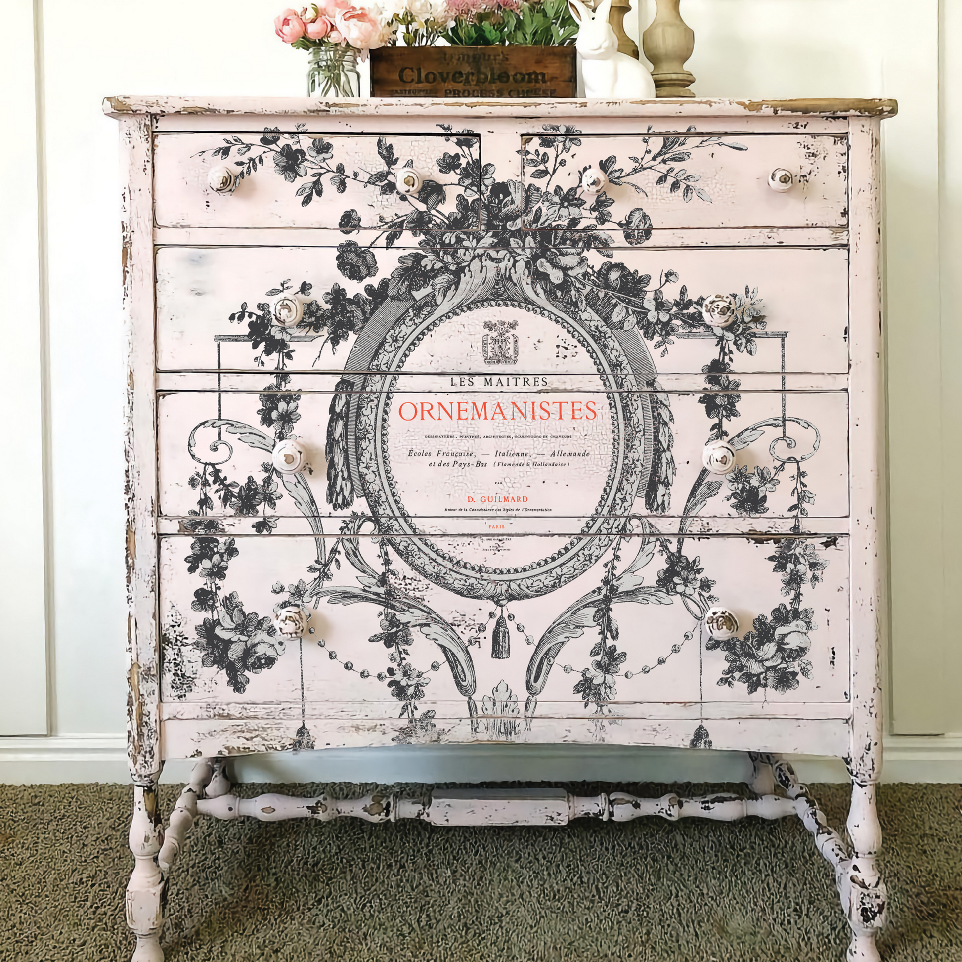 Cosette IOD rub-on furniture transfer by Iron Orchid Designs. Example #3. Includes eight 12" x 16" sheets. Available at Milton's Daughter.