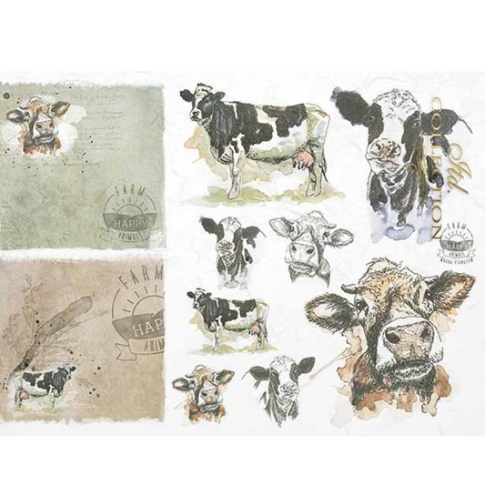 "Cow Portraits" decoupage rice paper by ITD Collection.  Size A4 available at Milton's Daughter.