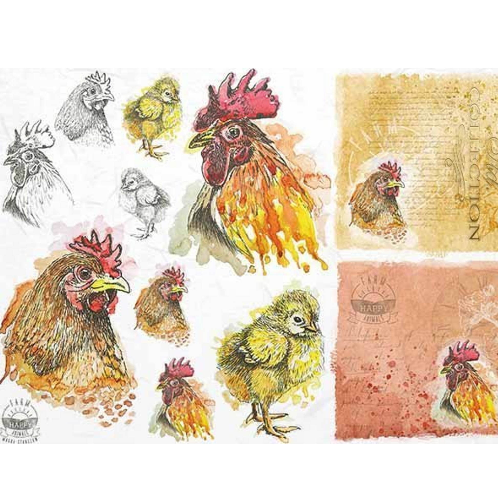 "Farm Rooster Portraits" decoupage rice paper by ITD Collection. Size A4 available at Milton's Daughter