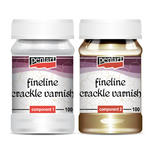 Fineline Crackle Varnish by Pentart. 2 part component system available at Milton's Daughter