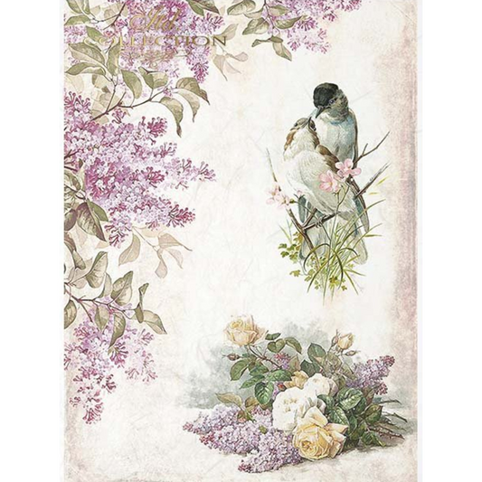 "Floral Birds" decoupage rice paper by ITD Collection. Size A4 available at Milton's Daughter.