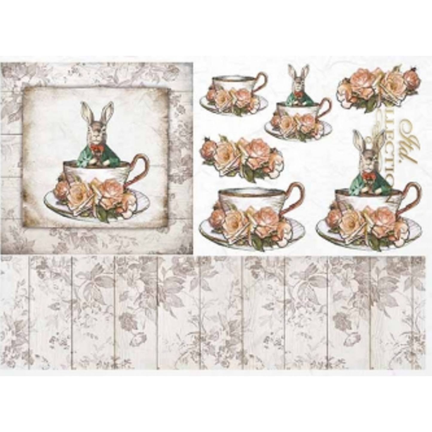 "Gentleman Teacu Bunny" decoupage rice paper by ITD Collection. Size A4 available at Milton's Daughter.