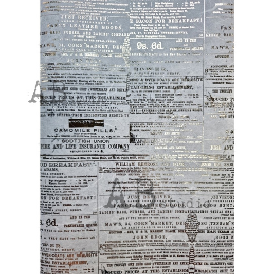 Gilded Background Text decoupage rice paper by AB Studio. Size A4 available at Milton's Daughter