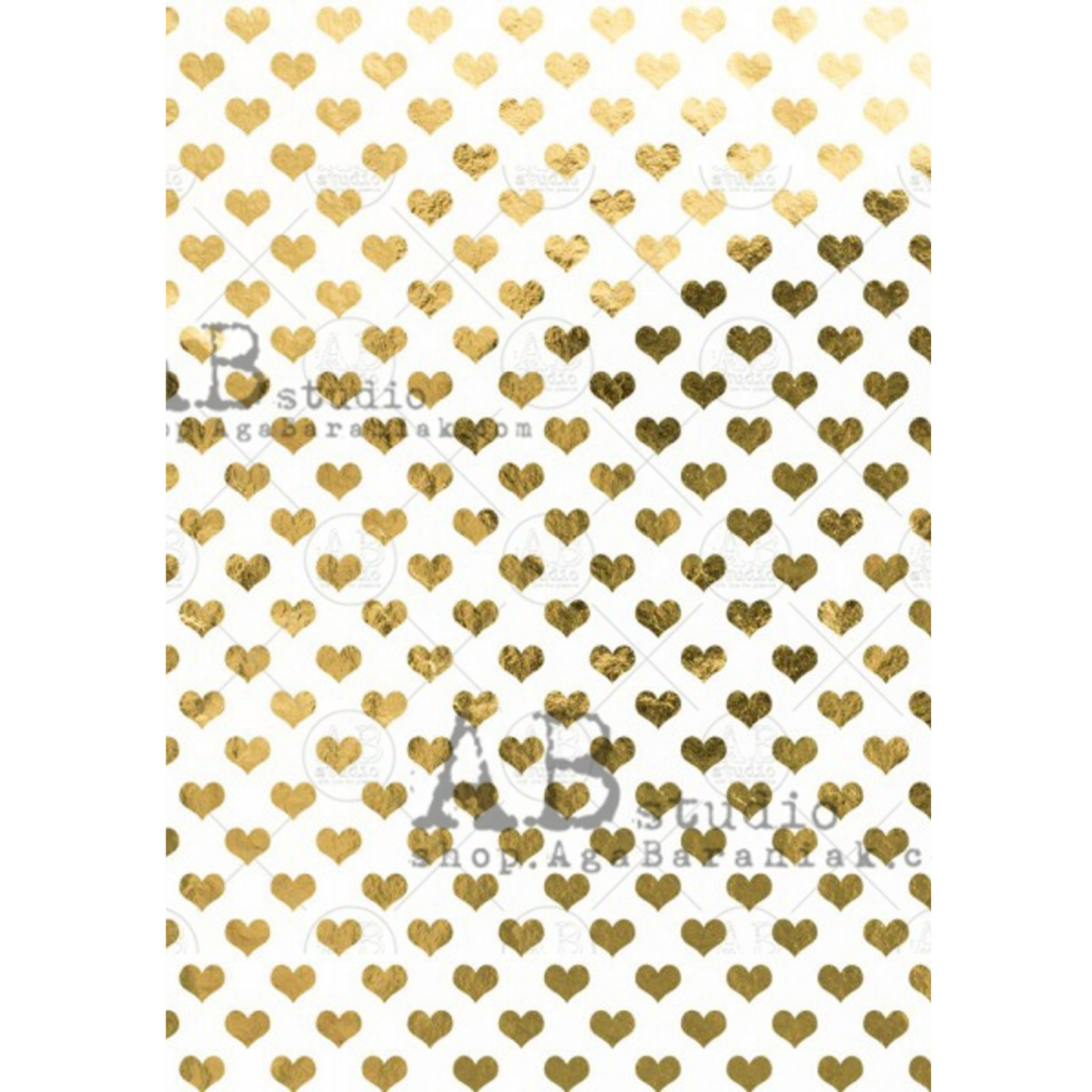 "Gilded Gold Hearts" decoupage rice paper by AB Studio available in size A4 at Milton's Daughter.