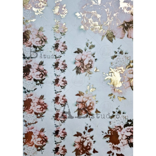 "Gilded Pink Roses" gilded metallic decoupage rice paper by AB Studio. Available at Milton's Daughter in size A4.