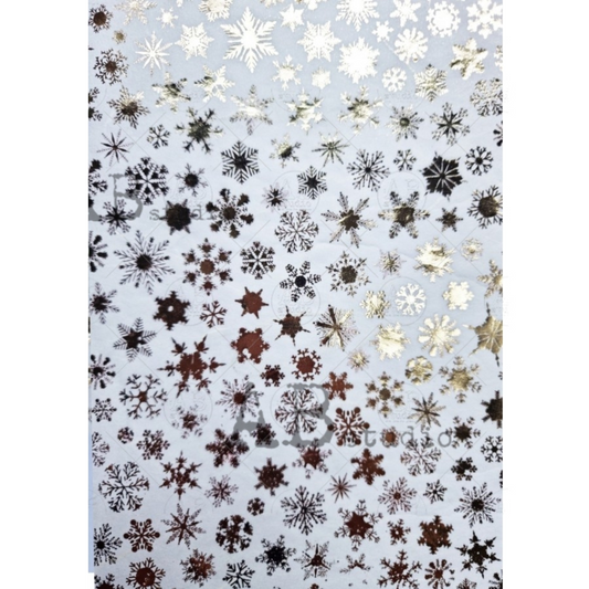 "Gilded Snowflakes" Gilded metallic decoupage rice paper by AB Studio. Size A4 available at Milton's Daughter.