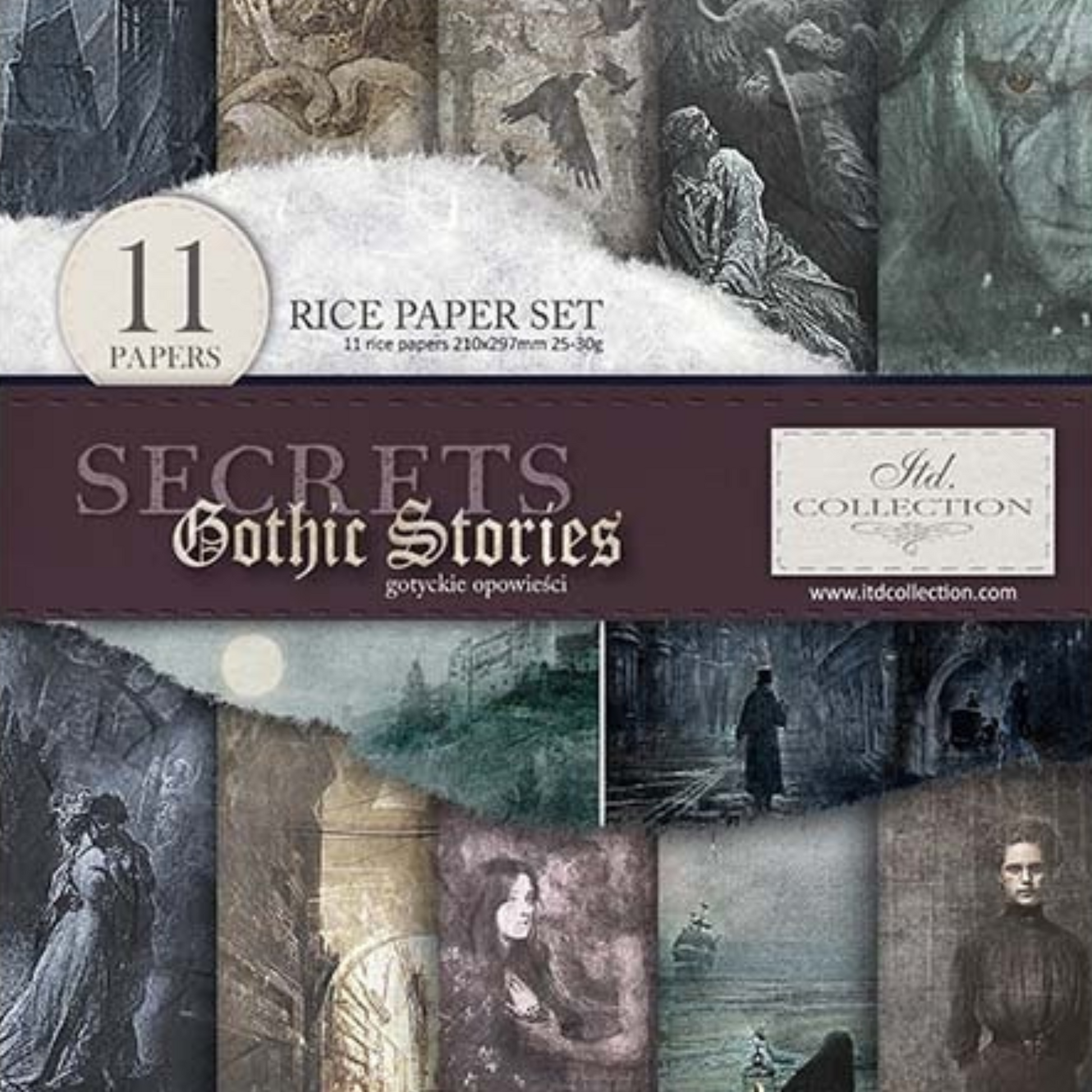 "Gothic Stories" decoupage rice paper set of 11 size A4 sheets-front coverr- by ITD Collection available at Milton's Daughter