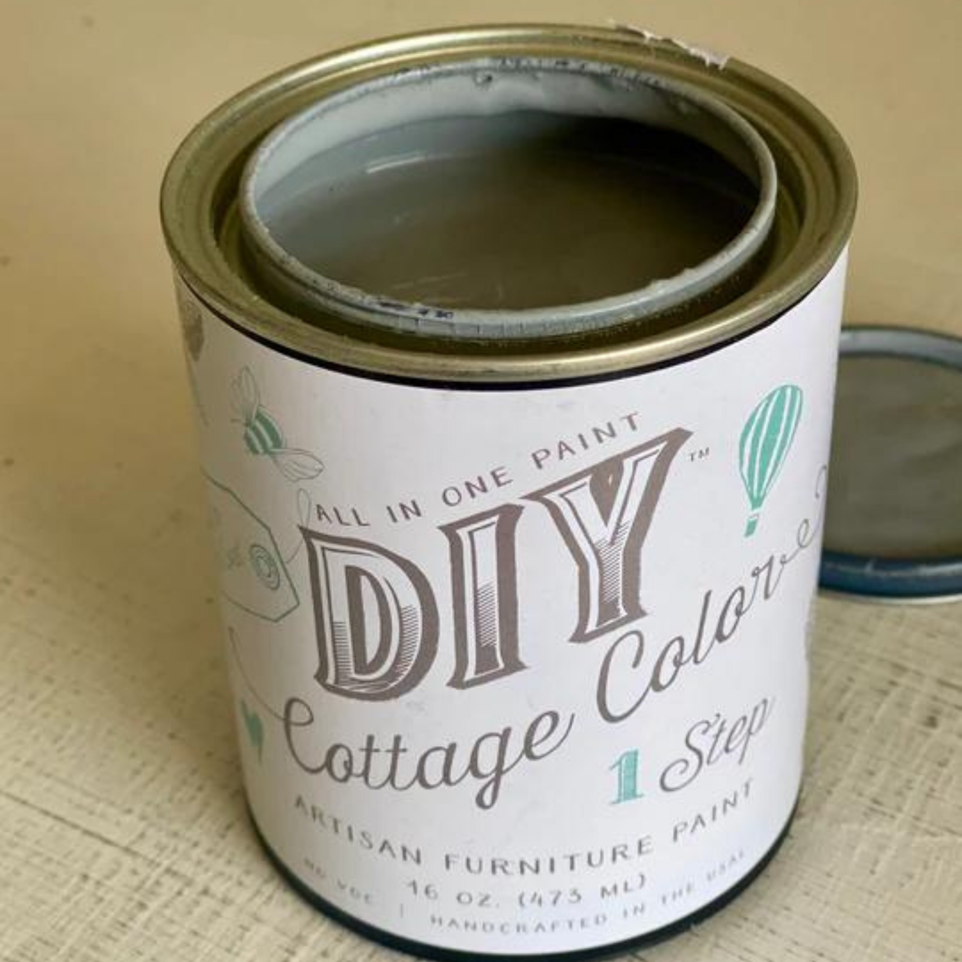 Grey Skies- DIY Cottage Color Paint curated by Jamie Ray Vintage. Open can color example. Available in pints at Milton's Daughter.