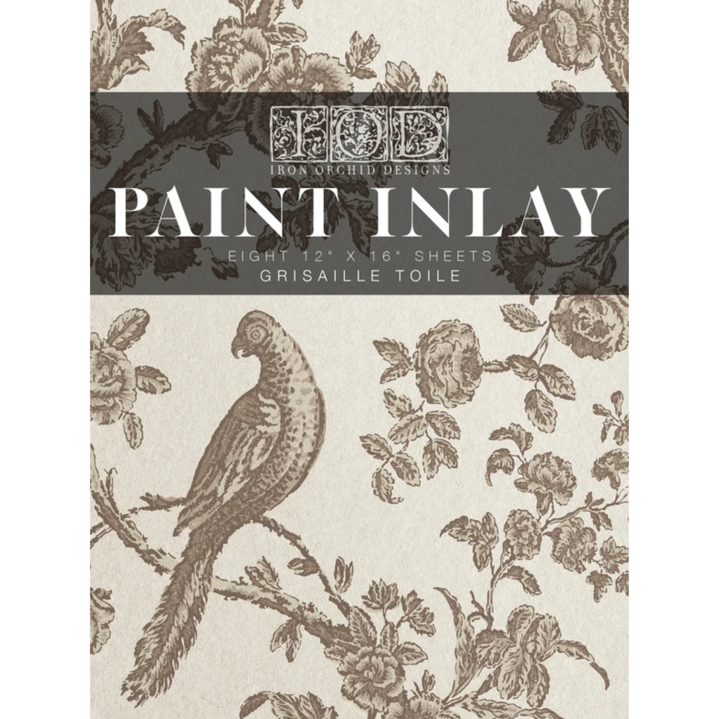 Grisaille Toile IOD Paint Inlay by Iron Orchid Designs available at Milton's Daughter.  Cover sheet. Includes eight 12" x 16" sheets.